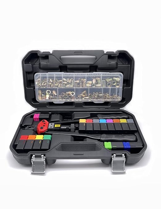 16-Inch Rivet Nut Tool Rivet Nut Kit with 15 PCS SAE & Metric Mandrels,236 PCS Rivet Nuts, Rugged Carrying Case