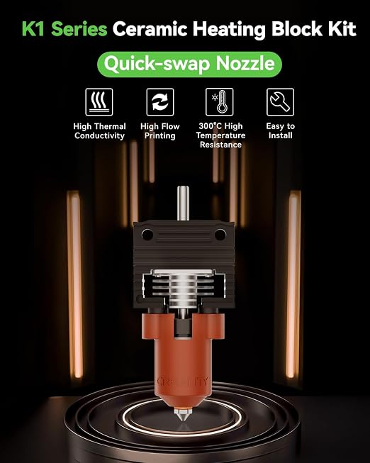 Creality 2025 K1 SE/K1C/K1 Max/K1 Upgrade Ceramic Heating Block Kit, New Version Terminal with Buckle, K1 Series 600mm/s High-Speed Printing Hot End, Extruder Hotend for 3D Printer K1 Series