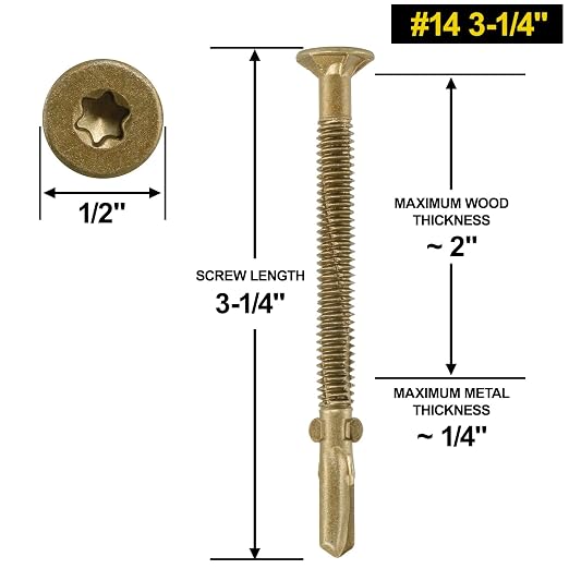 FMhotu #14 x 3-1/4" Trailer Deck Screws, Self-Tapping Sheet Wood Metal Screw, 161Pcs T25 Star Bits Reamer Tek Screws for Trailers, for Attaching Wood to Steel