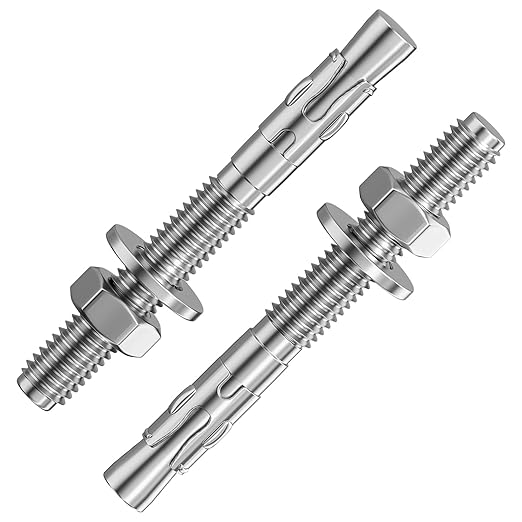 Wensilon 5Pcs 1/2x4 Inch Standard Fasteners for Heavy-Duty 304 Stainless Steel Wedge Anchors for Cement and Concrete