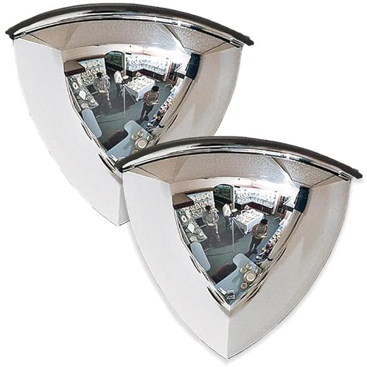 19 Inch Quarter Dome Mirror Security and Safety Corner Mirror 1/4 Dome Convex with 90 Degree Viewing Angle 2 kits