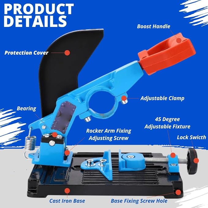 Angle Grinder Stand & Diamond Blade Set - Heavy-Duty Aluminum, 0–45 Cutting - Fits 38–48mm Grinders, Adjustable Clamp & Protective Cover - Perfect for Metal, Steel Pipe, Wood