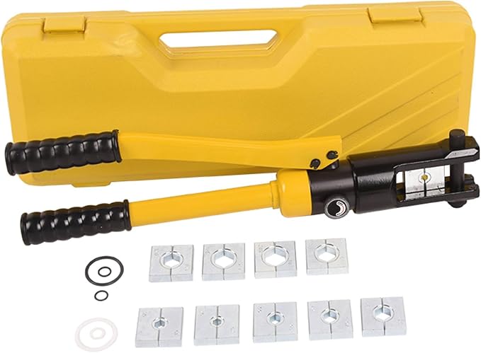 14T Hydraulic Crimping Tool 6AWG-500MCM Battery Cable Crimping Tool 0.87 inch Stroke Hydraulic Lug Crimper Electrical Terminal Crimper with 10 Pairs of Die Sets