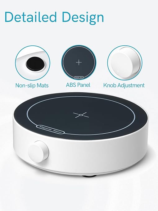 Magnetic Stirrer, 200-1800 RPM Magnetic Plate with 3 Stir Bars and a Retriever, Max Stirring Capacity: 3000ml, Magnetic Mixer with Speed Control for Liquid Mixing (No Heating) MS-1L
