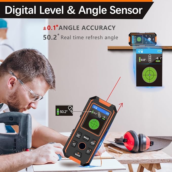 NOYAFA NF-518S Wall Scanner Stud Sensor 3IN1 Stud Detector Beam Detector Laser Rangefinder Digital Level Meter Tape Measure for Metal, Wood, Joists, AC Cord Rechargeable, Voice Annunciation