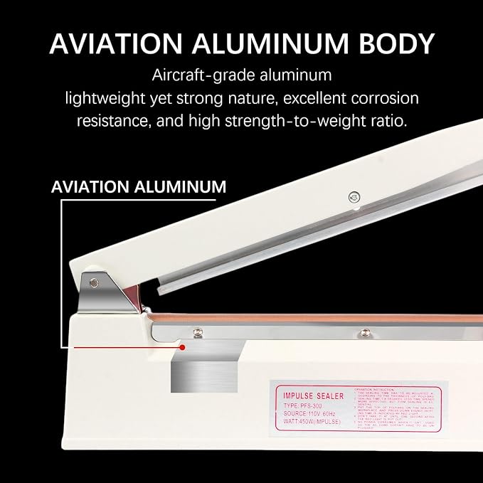 12 Inch Commercial Impulse Bag Heat Sealer Machine | Manual 3mm element heat sealer with aluminum body. Perfect for mylar, cookie, stand up food pouch & small business package.