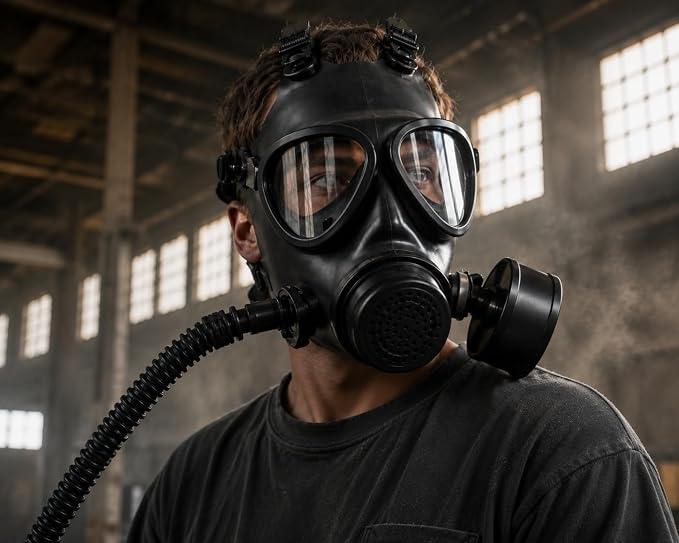 Full Face Respirator Mask with 40mm Filter – Anti-Fog Panoramic Lens, Soft Silicone Seal, Adjustable 5-Point Head Harness, Hydration Port Compatible, Full Face Protective Mask