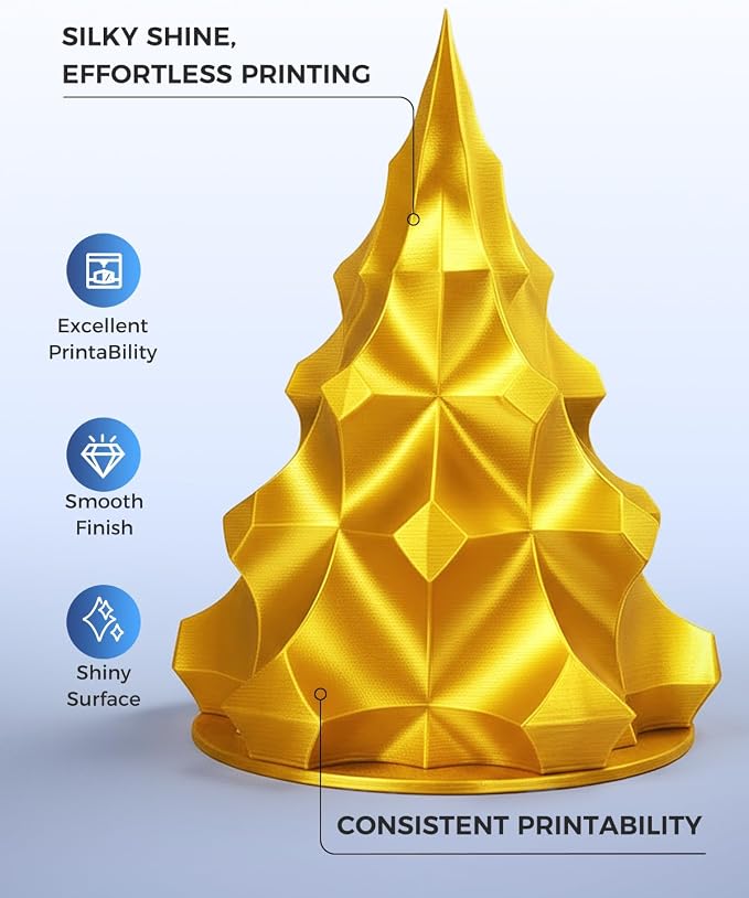 JAYO Silk PLA Filament 1.75mm Gold 1.1kg, Metal-Like Shiny PLA, Smooth Silky Finish, Easy to Print, Accuracy +/- 0.02mm, Fits for Most FDM 3D Printers