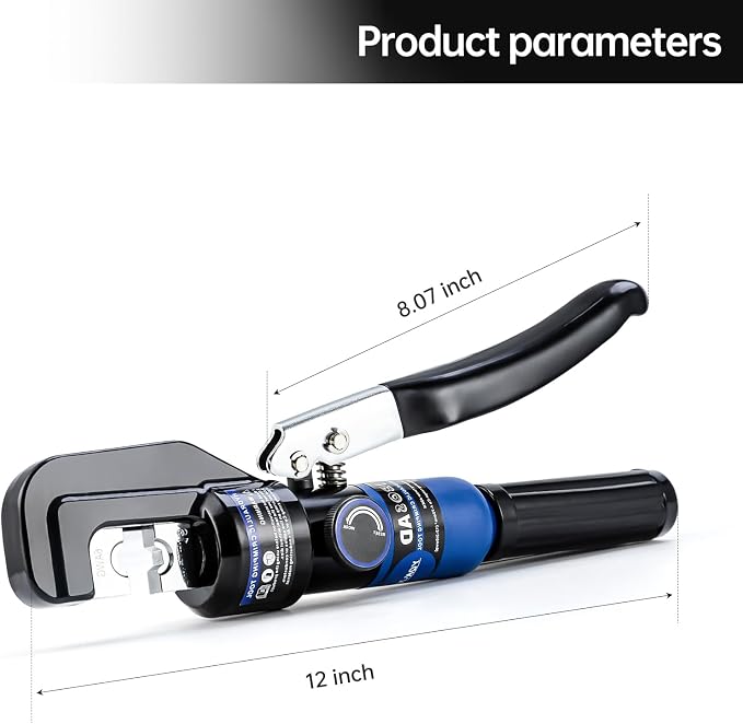 Hydraulic Crimping Tool and Cable Cutter Hydraulic Cable Lug Crimper 8 US TON 12 AWG to 00 (2/0) Electrical Terminal Cable Wire Tool Kit with 9 Die