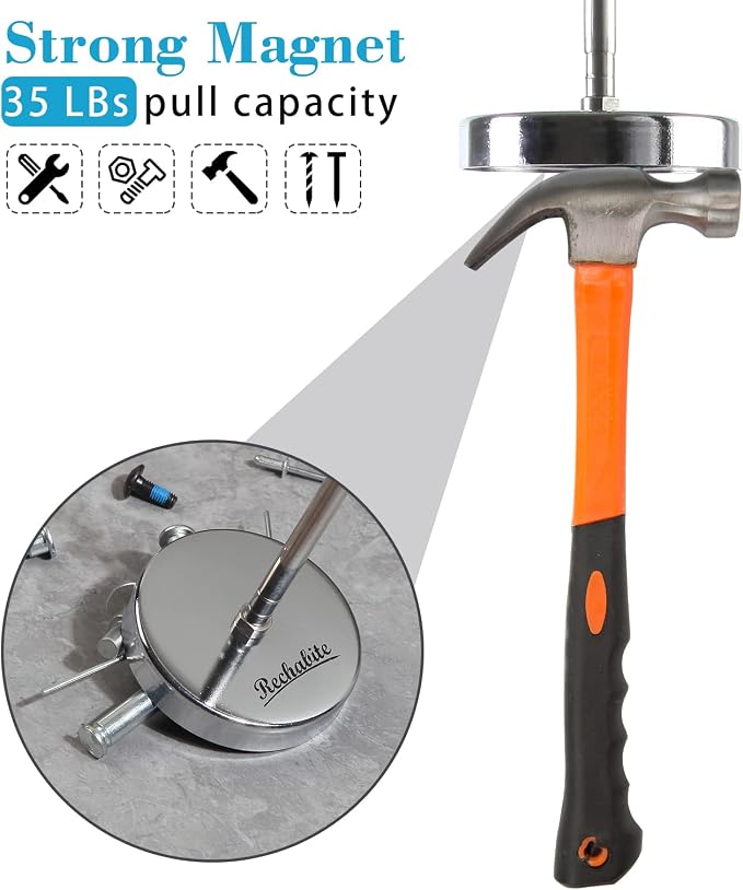2 Pack Telescoping Magnetic Sweeper Pickup Tool, Screws Parts Finder with 35LB Pull Capacity, Retractable 8.6" to 33" with Strong Magnet, Pick up Screws, Metal Parts, Orange