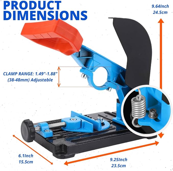 Angle Grinder Stand & Diamond Blade Set - Heavy-Duty Aluminum, 0–45 Cutting - Fits 38–48mm Grinders, Adjustable Clamp & Protective Cover - Perfect for Metal, Steel Pipe, Wood
