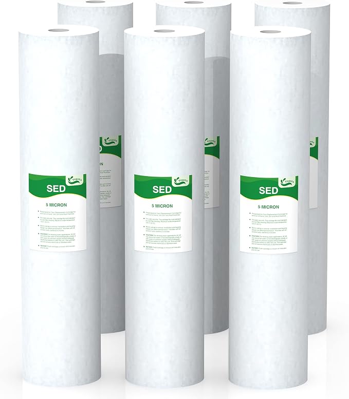 5 Micron Water Filter 20" x 4.5" Replacement Cartridge, 20-inch Sediment Pre-Filters for Whole House Water Filtration, Compatible with SDC-45-2005, FP25B, DGD-5005-20, 6-Pack