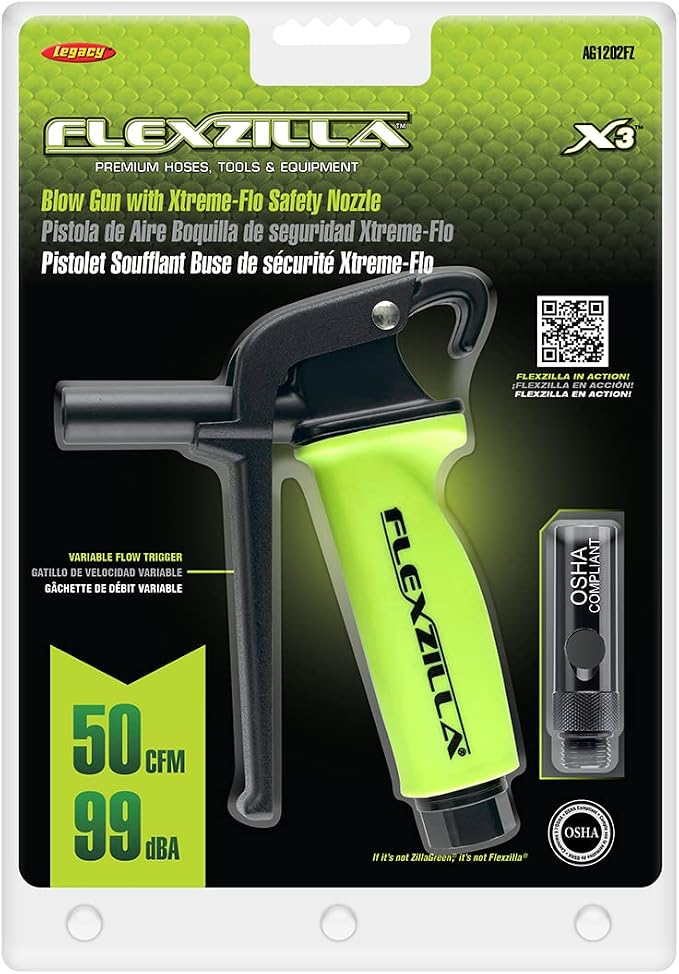 Flexzilla X3 Blow Gun with Xtreme-Flo Safety Nozzle, ZillaGreen - AG1202FZ