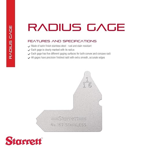 Starrett Individual Radius Gage for Both Convex and Concave Radii - Ideal for Carpenters and Constructions - Stainless Steel, 1/16" Radius Gage, Inch Reading - 167-1/16