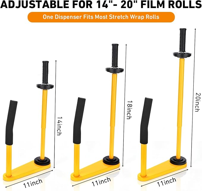 Stretch Film Dispenser Heavy Duty Industrial Stretch Wrap Handle Adjustable 14-20 Inch Pallet Wrap Dispenser Compatible with 2" & 3" Core Rolls Warehouse Packaging Tool for Shipping Moving(2 Pack)