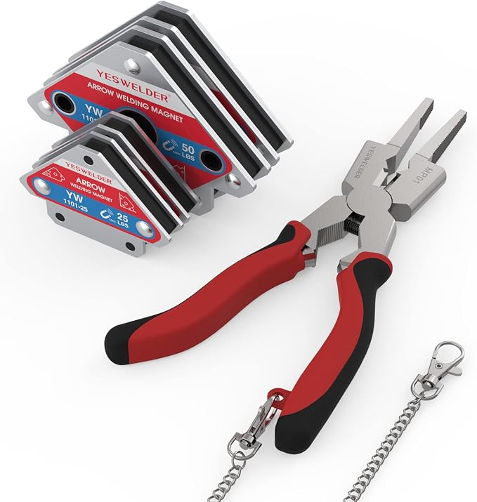 YESWELDER 25 LB & 50LB Welding Magnet-4 Pieces & 8-Inch MIG Welding Pliers with Rentention Chain