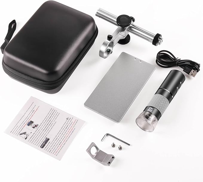 4K Microscope with Professional Stand + Case for iPhone Android PC, 50-1000X Digital USB Microscope Endoscope HD Camera for All Cellphones iPad Android Tablet Windows Mac Chrome Linux