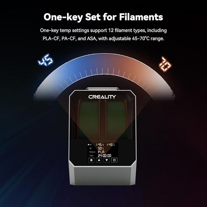 CREALITY Space Pi Filament Dryer Plus – Dual Spool 360° Hot-Air Circulation, One-Key 2 Spools Filament Storage Box, 160WPTC Fast Heating, 4'' LCD Touch Screen for 1.75/2.85mm PLA, PETG, ABS, Nylon