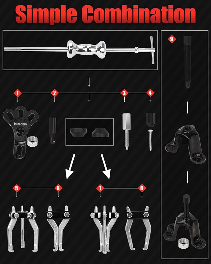 9-Way Slide Hammer Puller Set, Front Wheel Hub Remover & Rear Wheel Axle Removal Tool, Heavy Duty Bearing Puller Set with Carry Box