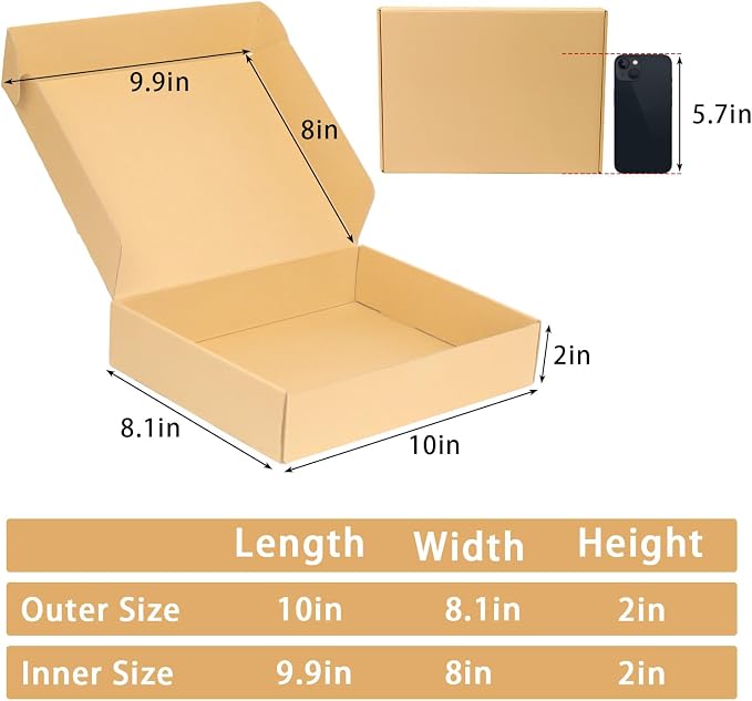 Shipping Boxes Medium 10x8x2 Inches, 40 Pack Brown Corrugated Cardboard Mailer Boxes for Packaging Small Business Mailing Gift