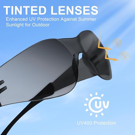 ANSI Z87.1 Safety Glasses Men Women 12 pack(6pack clear safety glasses+6pack safety sunglasses) Scratch & Impact Resistant eye protection glasses for Construction, Outdoor Sports & Work