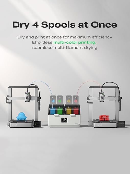 Creality Filament Dryer Box 4 Spools, Space Pi X4L Filament Storage Box, Max 85°C Temperature, Dual Independent Heating Chambers & Fan, Rapid Drying for PLA,PETG,TPU,ABS,PET,PC,ASA,PA,PAHT