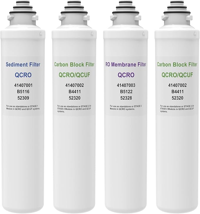 4-Pack Complete Replacement Filters Kit Compatible with Pura Aqua Flo QCRO 50 GPD RO System