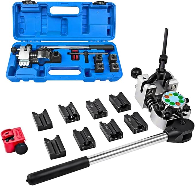 Professional Brake Line Flaring Tool Kit - 45 Degree Single, Double and Bubble Flares Pipe Flare Tool for 3/16", 1/4", 5/16", 3/8" Brake Repair Brake Flaring Tools Brake Line and Tubing Flaring Tool