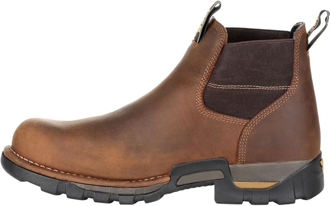 Georgia Boot Eagle One Steel Toe Waterproof Chelsea Work Boot, Brown, Size 8(W)