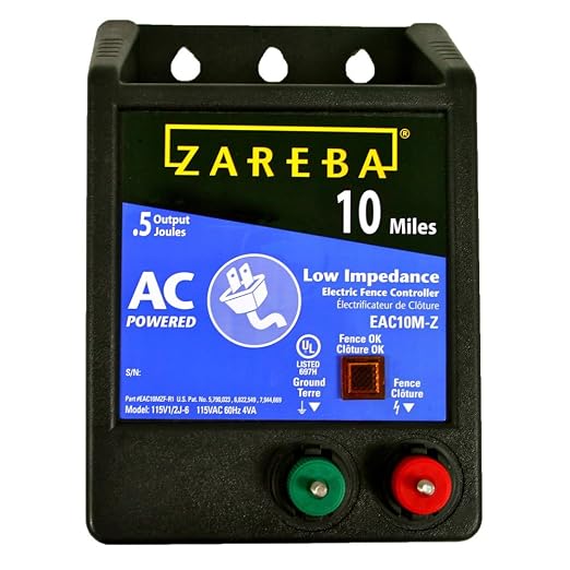 Zareba 10 Mile AC Powered Low Impedance Electric Fence Charger - 0.5 Joule Output, Plug-In Electric Fence Energizer for Cattle, Horses, Pigs, Goats, Livestock, Temporary Cattle Fence Charger, EAC10M-Z