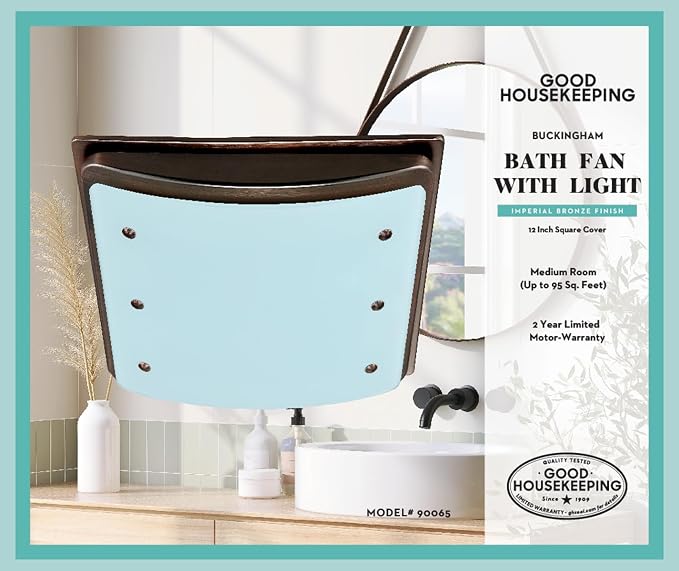 Good Housekeeping 90065 Buckingham Decorative Bathroom Ventilation Exhaust Fan with Light and Nightlight, Medium, Imperial Bronze