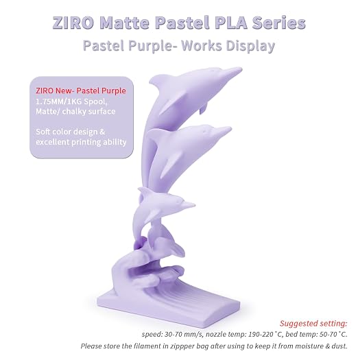 ZIRO Matte PLA Filament, Shine-Free Finish 1.75mm 3D Printer Filament, Pastel Colors PLA Series, 1kg/2.2lbs Spool, Dimensional Accuracy +/- 0.03mm, Fit Most FDM 3D Printers, Pastel Purple(Matte)