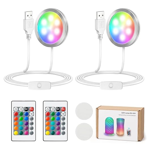 3D Printer LED Lamp Kit 001 with 24-Key Remote Control 16-Colors Changing | 3D Printer Light for Bambu Lab H2D/A1/A1mini/P1S/P1P/X1C, 5V USB Powered Maker's Supply Hardware Kit for MakerWorld（2 Sets）