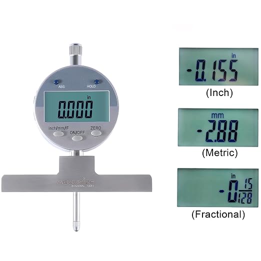 Accusize 0-22 in Digital Depth Gauge with Small-Hole Points, P103-0188 | 6 Connectable Rods, +/-0.001 in Accuracy, 0.0005 in Resolution, 4 in Base, 3/8 in Stem