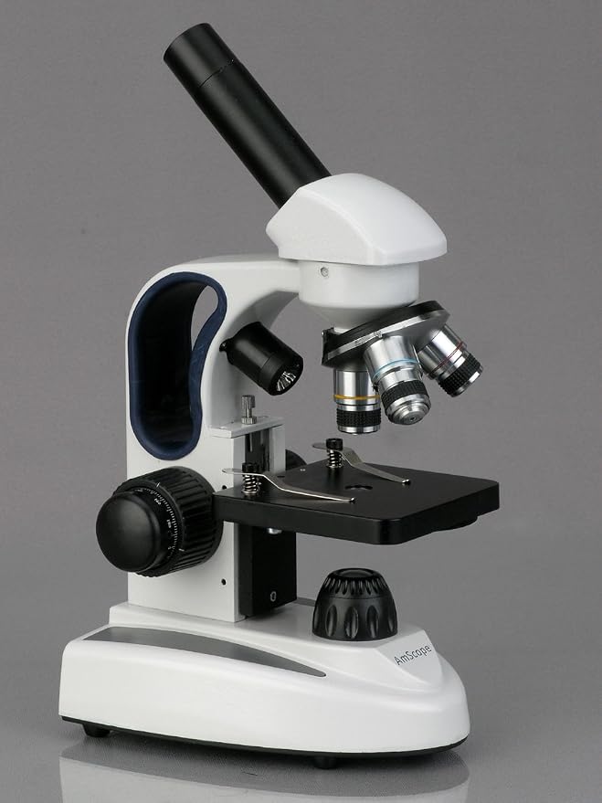 AmScope M158C-2L-PS25 Cordless Compound Monocular Microscope, WF10x and WF25x Eyepieces, 40x-1000x Magnification, Upper and Lower LED Illumination with Rheostat, Brightfield, Single-Lens Condenser, Coaxial Coarse and Fine Focus, Plain Stage, 110V or Ba...