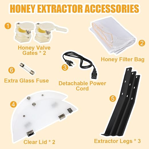 BeeCastle 3 Frame Electric Honey Extractor Stainless Steel Honey Processing Equipment, Powered Honeycomb Drum Spinner with Transparent Lid and Height Adjustable Stand