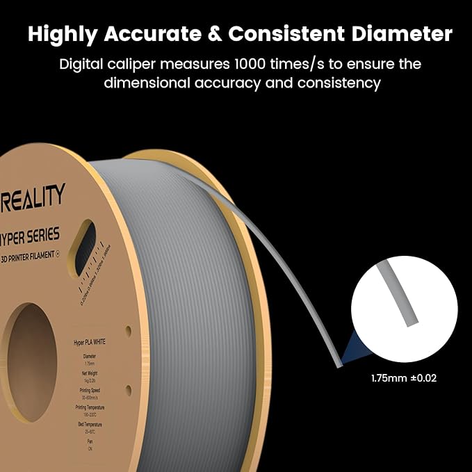 Creality Hyper 3D Printer PLA Gray Filament High Speed Printing 1.75mm 2.2lbs Spool ±0.03mm Dimensional Accuracy Flow Durable Resistant Smooth for Ender 3 v3 Plus KE K1 Max K1C 3D Printers