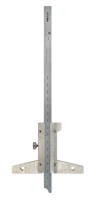 Mitutoyo 527-103 Vernier Depth Gauge, Caliper Type, 0-300mm Range, 0.02mm Graduation, +/-0.04mm Accuracy, with Fine Adjustment Feature