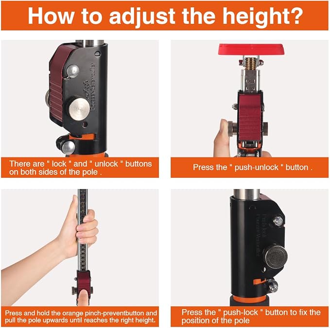 3rd Hand Adjustable Support System, Durable Steel Support Rods for Cabinet Jacks, Drywall - Extends from 24" to 40", 2 Pack,Laser Level 360 Self Leveling