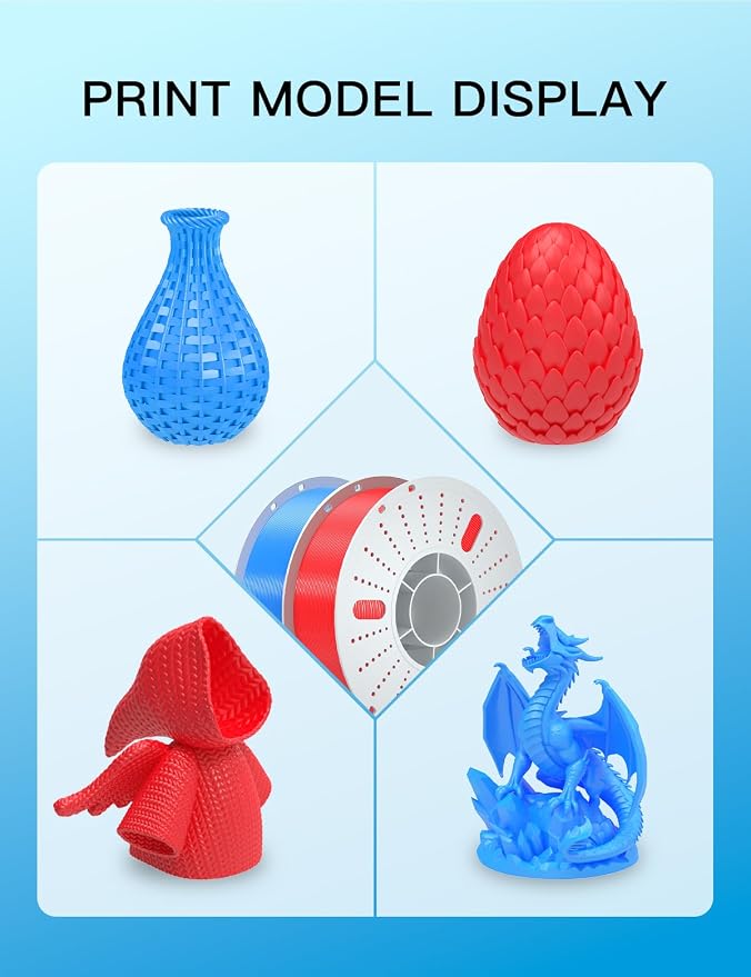 PINBALL PETG 3D Printer Filament 1.75mm High Precision Durable Moisture-Proof Strong Filament Mith Better Flow Dimensional Accuracy +/- 0.02mm Suitable for Most FDM 3D Printers 2 Kilograms Red，Blue