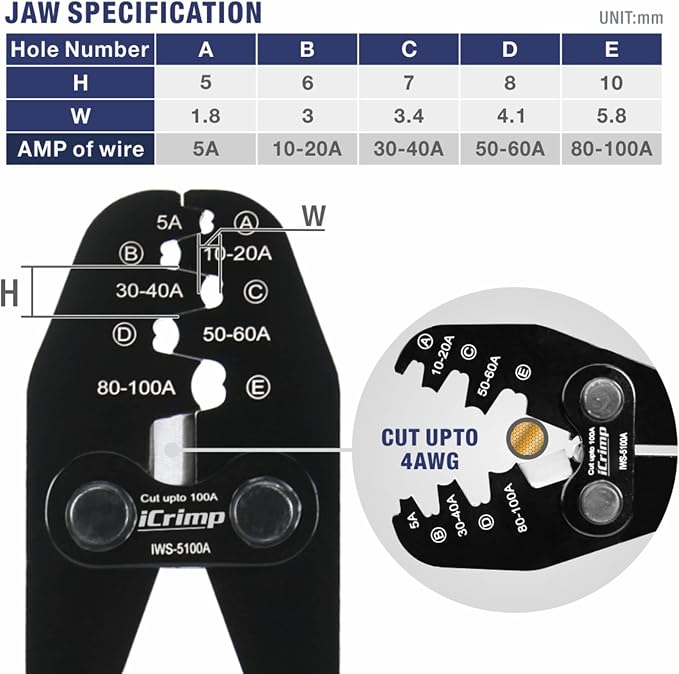 iCrimp Battery Cable Lug Crimping Tool for Open Barrel Lug,Lead-Free OEM Battery Terminals,B Type Crimper for AWG 13-3