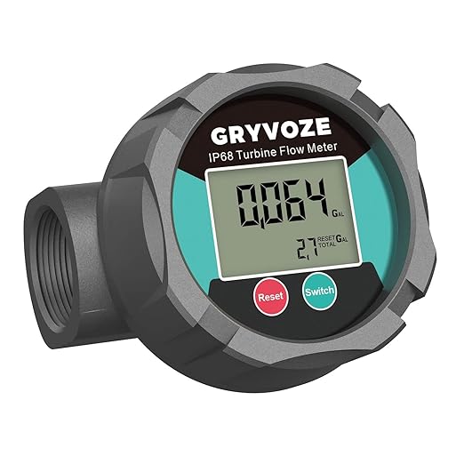 Waterproof 1 Inch Corrosion Resistant Flow Meter with PTFE Coating, 2.4–26.4 GPM Digital Inline NPT Flowmeter for Water, Fuel, Chemicals, Weak Acids & Bases