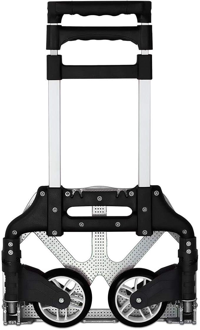 Mount-It! Folding Hand Truck and Personal Dolly, Foldable Aluminum Trolley Cart, 165 Lb Capacity Heavy Duty Dolly with Wheels of Rubber for Moving, Comfortable Telescoping Handle for Indoor Outdoor