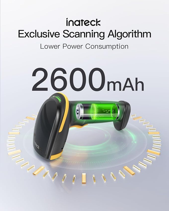 Inateck 2D Barcode Scanner with Intelligent Stand, Wireless QR Code Scanner, Handheld Scanner with APP and SDK, 2D Imager with 2600mAh Battery, BCST-35