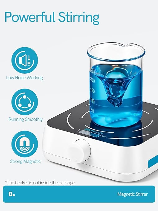 Magnetic Stirrer, 200-2000 RPM Digital Display Magnetic Plate with 3 Stir Bars, Max Stirring Capacity: 3000ml, Magnetic Mixer with Speed Control for Liquid Mixing (No Heating) MS-2L
