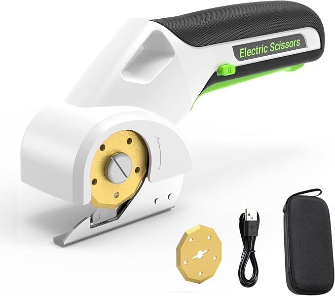 2026 NEW 4V Cordless Electric Cutting Tools, Cardboard Cutter with 2 Titanium Metal Blade Accessories, Safety Lock, Rotary Cutter for Cardboard, Box Cutter - Mist White