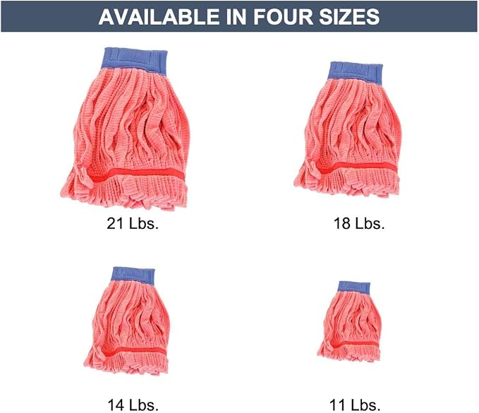 Arkwright Microfiber Tube Mop Head Replacement - Heavy Duty, Lint Free, Super Absorbent & Bleach-Safe, Janitorial Essential for Commercial & Industrial Floor Cleaning, 18 oz, Red