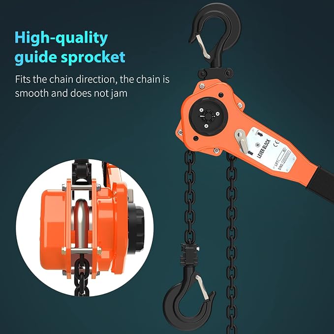 Lever Chain Hoist, 1.5 Ton / 3300 lbs Capacity, 10ft G80 Chain, Manual Ratchet Hoist for Lifting, Pulling and Binding Heavy Loads