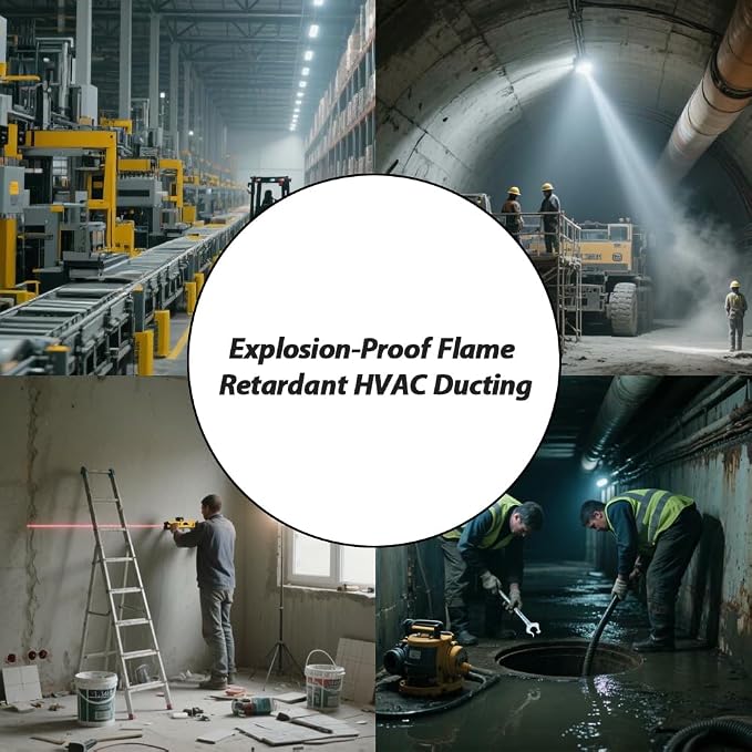 8 Inch Explosion-Proof Flame Retardant HVAC Ducting with Adjustable Rope and D-Ring, 25ft Antistatic PVC Flexible Duct Hose for Ventilation, Exhaust, Drying, and Cooling Applications (8in x 25ft)