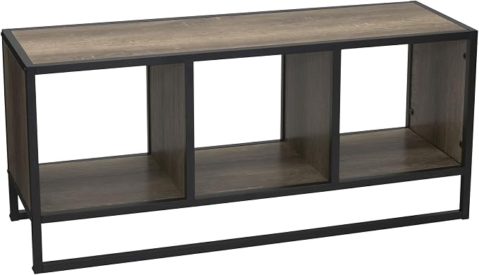 Household Essentials Ashwood & Iron Cube TV Console with Rustic Grain